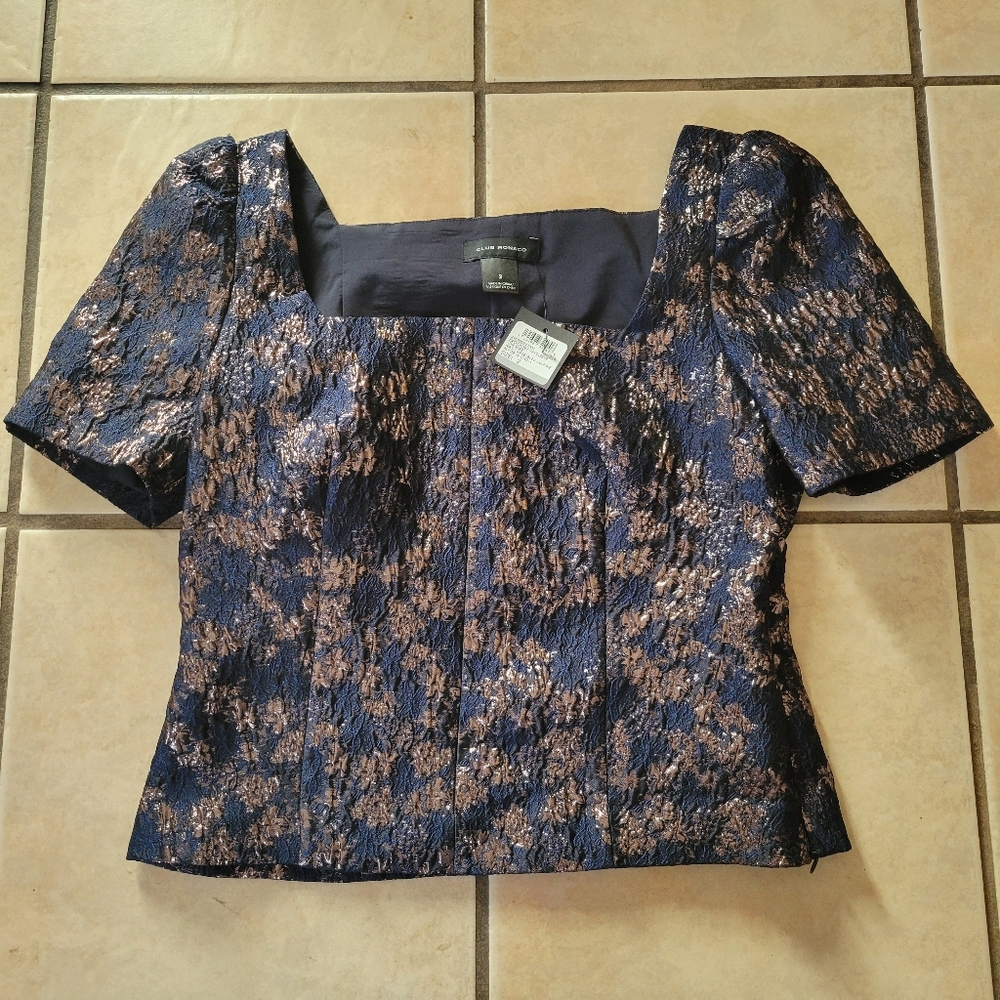 Club Monaco Navy and Gold Floral Blouse